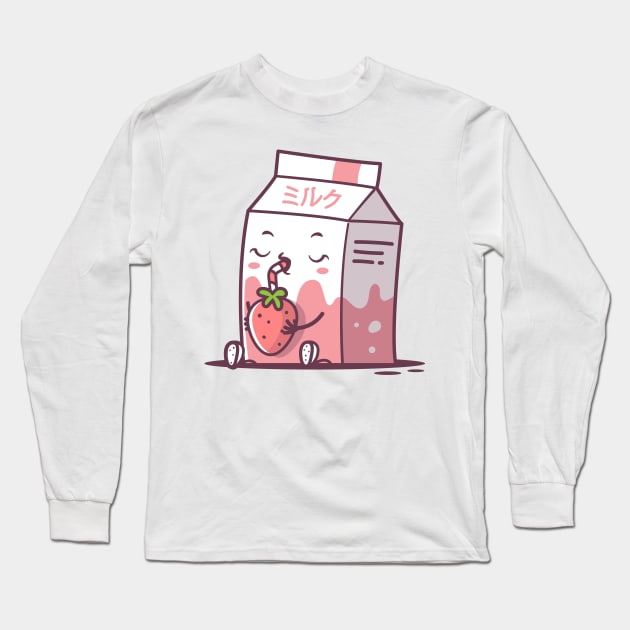 Strawberry Milk Kawaii Long Sleeve T-Shirt by zoljo